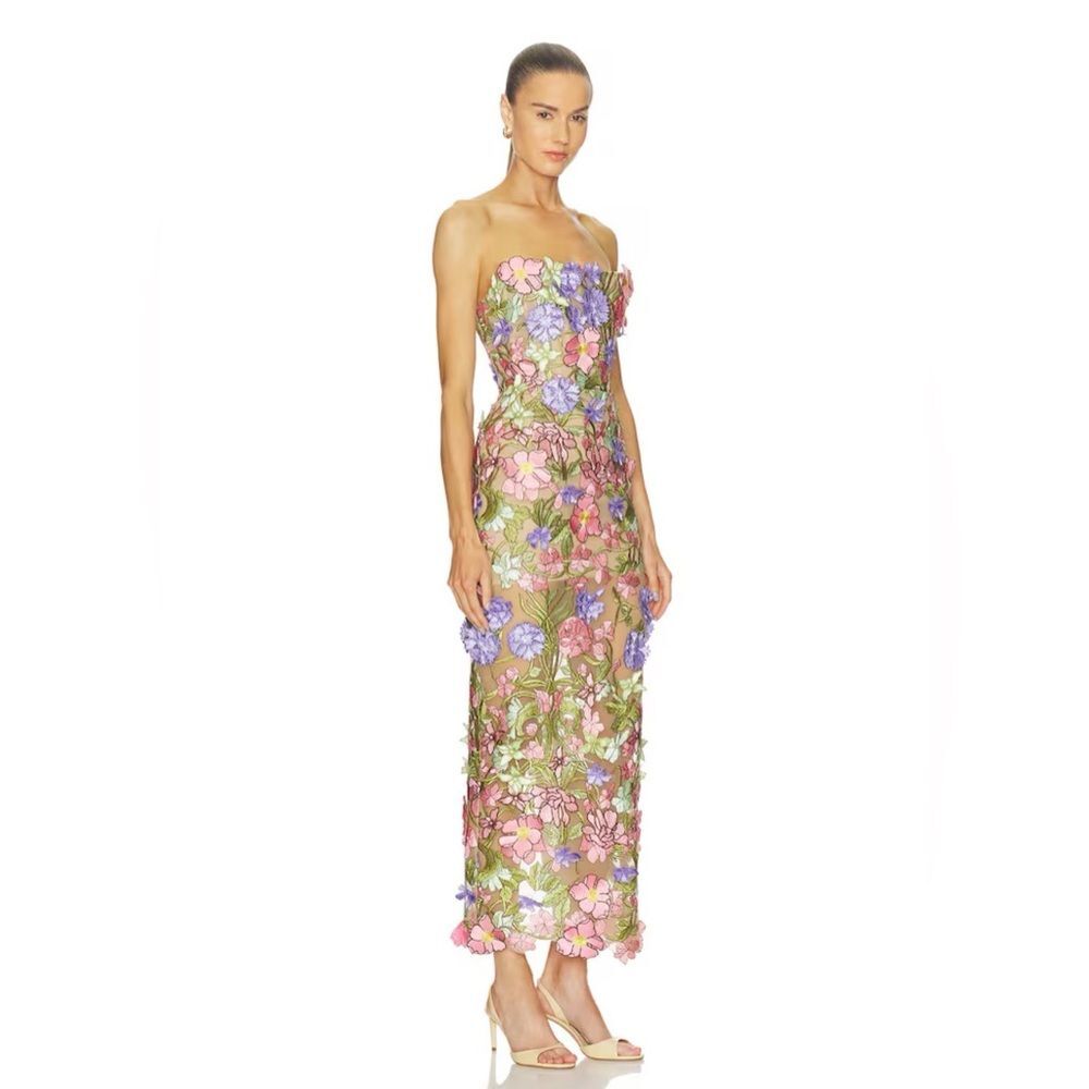 NEW BRONX AND BANCO Iris Floral Maraya Strapless Ankle Midi Dress, wedding guest - Picture 2 of 13